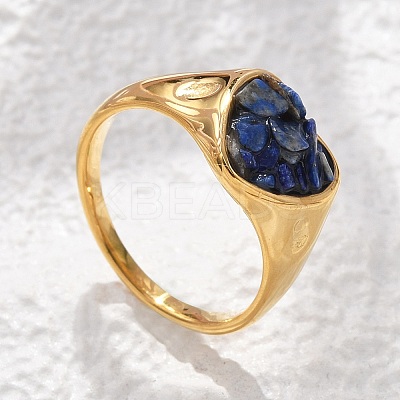 Heart Natural Lapis Lazuli Finger Rings RJEW-D303-01G-03-1