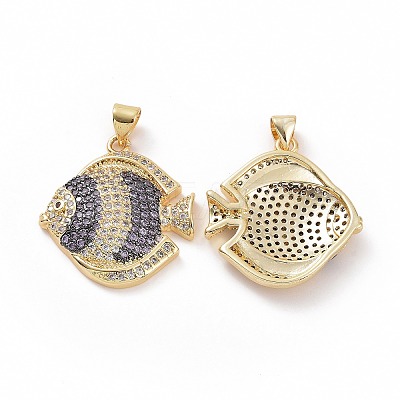 Brass Micro Pave Clear Cubic Zirconia Pendants ZIRC-F135-04G-01-1