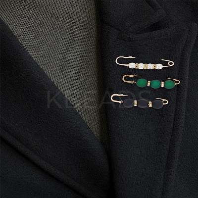6Pcs 3 Colors Imitation Pearl Safety Pin Brooches JEWB-LP0004-98-1