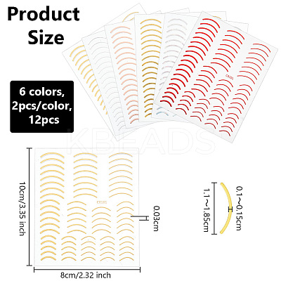 12Pcs 6 Colors Imitation Metal Line Nail Art Stickers MRMJ-OC0003-93-1