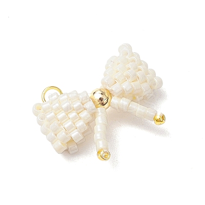 Glass Seed Beaded Bowknot Pendants PALLOY-MZ00564-01-1