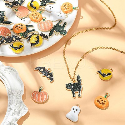 30Pcs 6 Styles Halloween Rack Plating Alloy Enamel Pendants PALLOY-CJ0002-32-1
