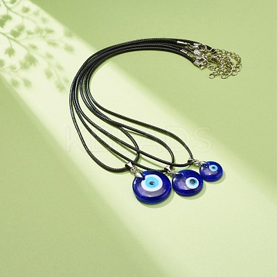 3Pcs 3 Size Lampwork Evil Eye Pendant Necklaces Set with Waxed Cords for Women NJEW-JN03954-1