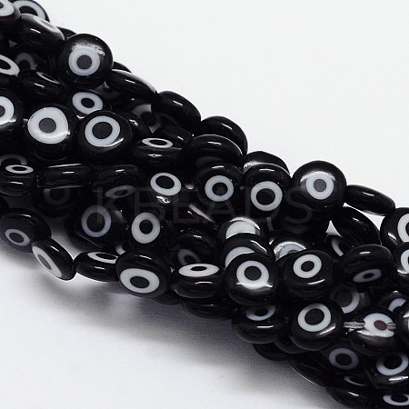 Handmade Evil Eye Lampwork Flat Round Bead Strands LAMP-L058-12mm-10-1