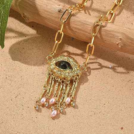 Alloy Rhinestone Evil Eye Pendant Necklaces NJEW-A037-01G-1