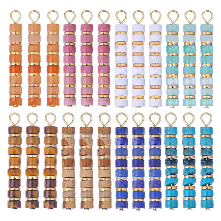 24Pcs 8 Style Natural Gemstone Pendants PALLOY-CA00030-1