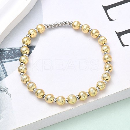 Brass Round Beaded Stretch Bracelets for Women BJEW-B148-01GP-1