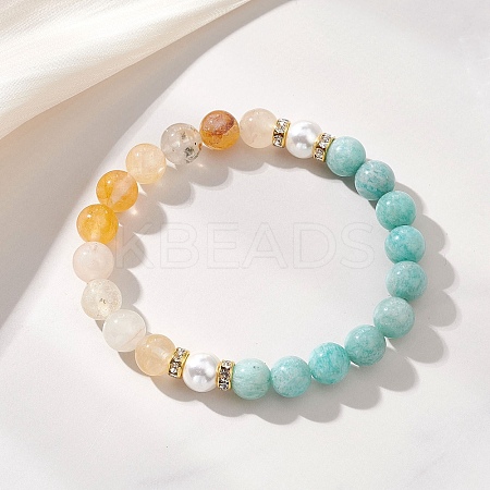 Natural Amazonite& Yellow Hematoid Quartz Beads Stretch Bracelets for Women BJEW-JB13193-02-1
