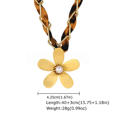 304 Stainless Steel Pendant Leopard Printed PU Leather Cord Necklaces for Women WG4CB9D-04-1