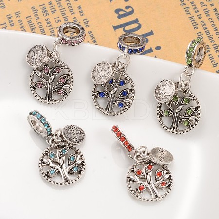 Ring with Tree Alloy Rhinestone European Dangle Charms MPDL-M052-02-1