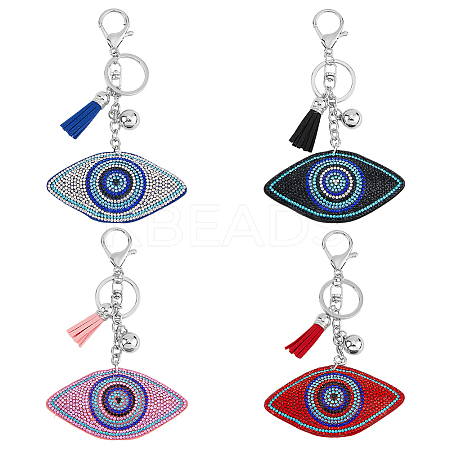 4Pcs 4 Colors Velvet Evil Eye Full Rhinestones Keychains KEYC-DC0001-26-1