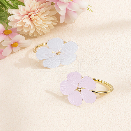 2Pcs 2 Colors Flower Alloy Enamel Napkin Rings AJEW-LP0002-68B-1