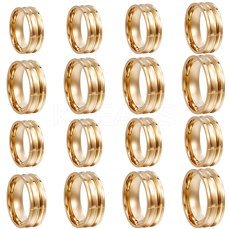 16Pcs 8 Styles 201 Stainless Steel Grooved Finger Ring Settings STAS-SC0010-64-1