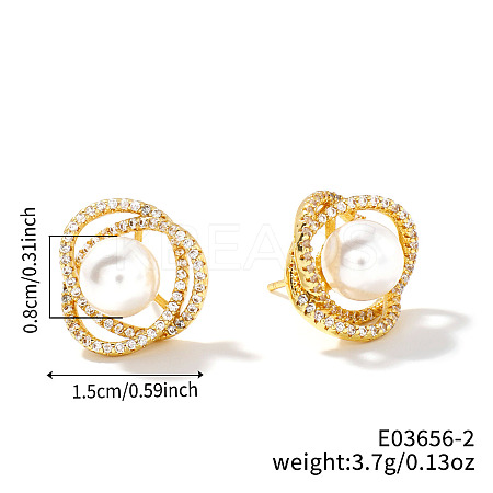 French Romantic Fashion Brass Rhinestone Stud Earrings ZC4783-2-1