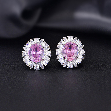 Brass Micro Pave Cubic Zirconia Stud Earrings for Women JT3933-4-1
