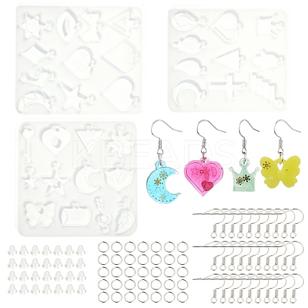 DIY Mixed Shapes Charm Pendant Silicone Molds for DIY Earring Making DIY-YW0009-42-1