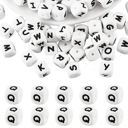 20Pcs White Cube Letter Silicone Beads 12x12x12mm Square Dice Alphabet Beads with 2mm Hole Spacer Loose Letter Beads for Bracelet Necklace Jewelry Making JX432Q-1