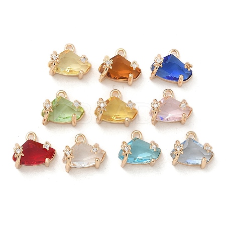 Brass Micro Pave Cubic Zirconia with Glass Charms KK-G517-08G-1
