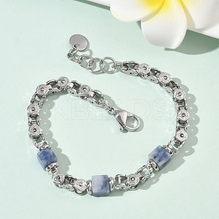 Natural Blue Spot Jasper Link Chain Bracelets for Women BJEW-Z148-06P-05-1