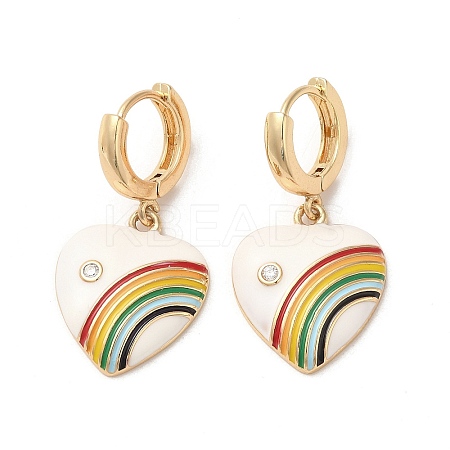 Heart with Rainbow Real 18K Gold Plated Brass Dangle Hoop Earrings EJEW-L268-042G-03-1