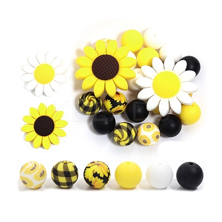 23Pcs Sunflower & Round Silicone Focal Beads LS-SIL-L005-01D-1