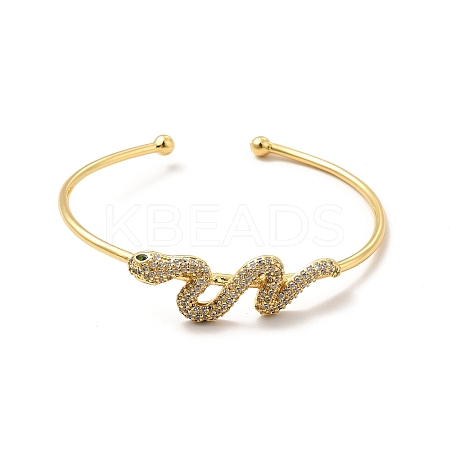 Clear Cubic Zirconia Snake Cuff Bangle BJEW-E032-04G-1