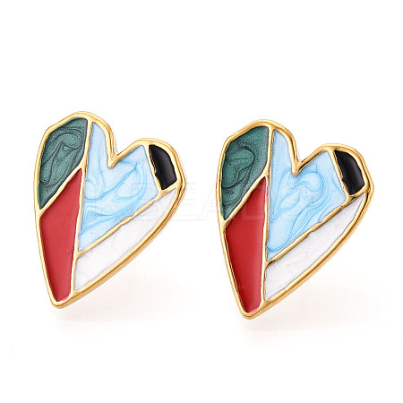 304 Stainless Steel Enamel Stud Earrings EJEW-T047-24-G-1