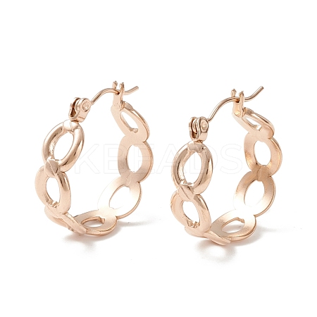 304 Stainless Steel Oval Link Chunky Hoop Earrings for Women Ion Plating(IP) EJEW-P197-06RG-1