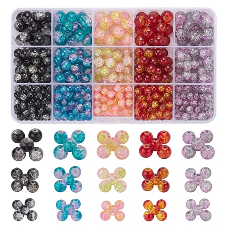 585Pcs 15 Style Spray Painted Crackle Glass Beads Strands CCG-YW0001-05-1