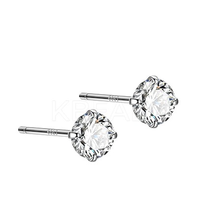 Rhodium Plated Diamond Shape 999 Fine Silver Cubic Zirconia Stud Earrings for Women LS-EJEW-S215-06P-1