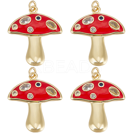 6Pcs Autumn Theme Real 18K Gold Plated Brass Micro Pave Cubic Zirconia Pendants ZIRC-BBC0002-34-1