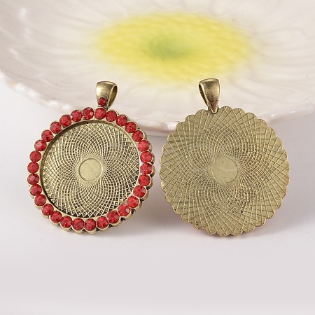 Flat Round Alloy Rhinestone Pendant Cabochon Settings ALRI-T352-21AB-NF-1