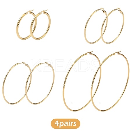4 Pairs 4 Styles Stainless Steel Hoop Earrings EJEW-YW0001-14G-1