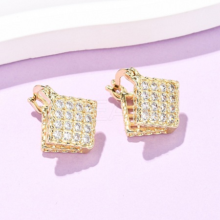 Brass Micro Pave Cubic Zirconia Rhombus Hoop Earrings EJEW-B153-09G-1