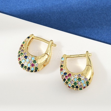 Oval Brass Micro Pave Colorful Cubic Zirconia Hoop Earrings EJEW-S277-10G-B-1