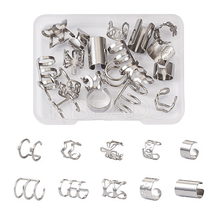 20Pcs 10 Style Hollow & Wave & Flower 304 Stainless Steel Wide Band Chunky Cuff Earrings for Men Women EJEW-CF0001-01-1