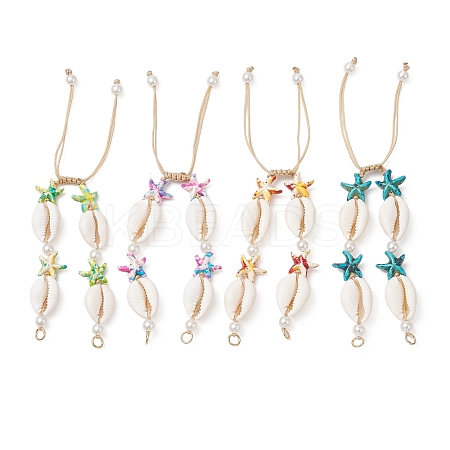 Natural Cowrie Shell & Starfish Dyed Synthetic Turquoise & Round Imitation Pearl Braided Bead Bracelet Making AJEW-JB01532-1