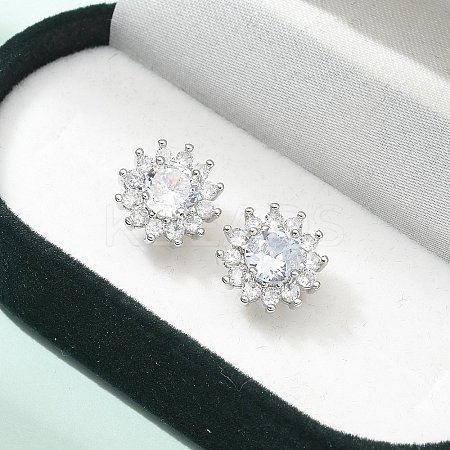 Brass Micro Pave Clear Cubic Zirconia Stud Earrings LS-EJEW-R009-02P-1