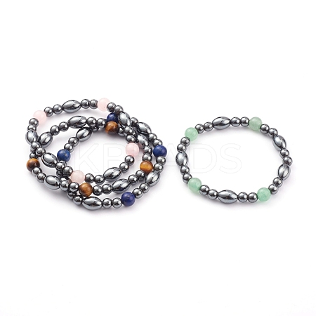 Non-magnetic Synthetic Hematite Beads Stretch Bracelets BJEW-JB05925-1