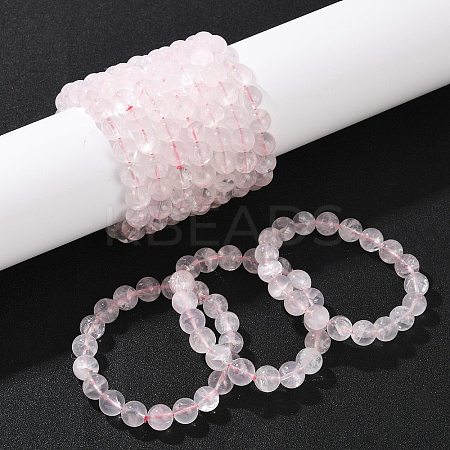 Natural Rose Quarts Round Beads Stretch Bracelets for Women BJEW-Q056-01B-1
