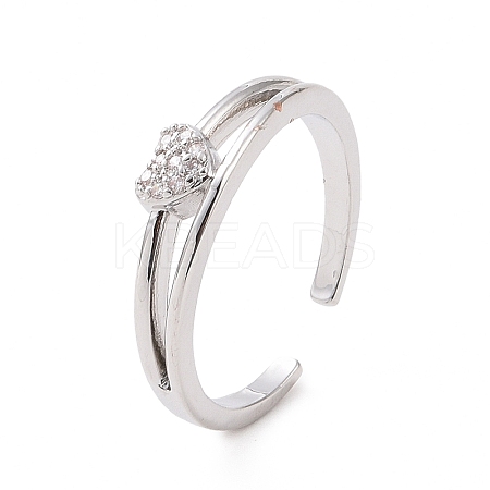 Clear Cubic Zirconia Heart Open Cuff Ring RJEW-E072-12P-1