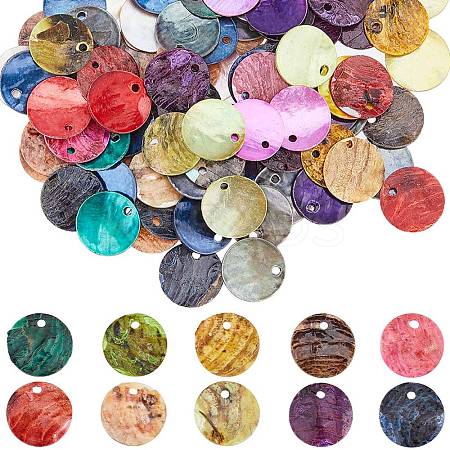 200Pcs 10 Colors Spray Painted Natural Akoya Shell Charms SHEL-SC0001-37-1