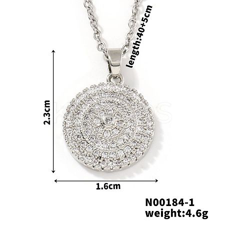Fashionable Versatile Brass Micro Pave Clear Cubic Zirconia Geometric Flat Round Necklaces for Women PQ9028-1