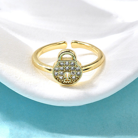 Brass Micro Pave Clear Cubic Zirconia Cuff Rings for Women RJEW-S399-14G-1
