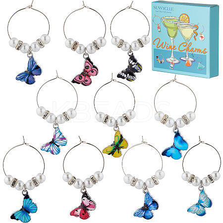 Butterfly Alloy Enamel Wine Glass Charms AJEW-SC0002-38-1