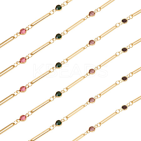 1 Bag Real 16K Gold Plated Brass Oval & Flat Round Glass Link Chains CHC-TA0001-22-1