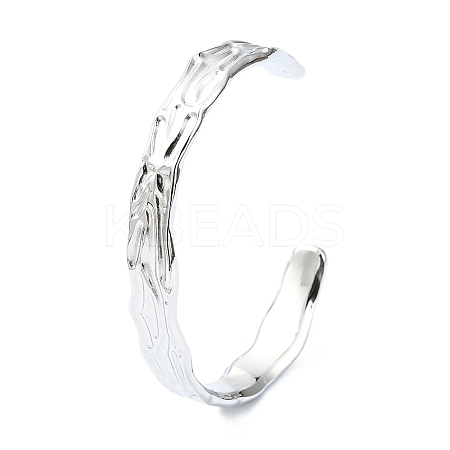 Non-Tarnish 304 Stainless Steel Textured Open Cuff Bangles for Women STAS-B068-02P-1