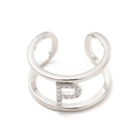 Clear Cubic Zirconia Initial Letter Open Cuff Ring RJEW-A012-01P-P-1