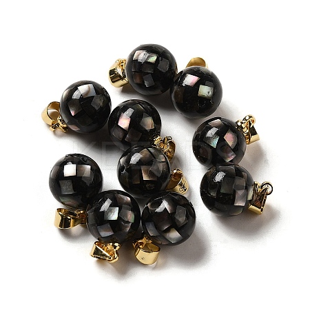 Natural Black Lip Shell Dyed Round Charms SSHEL-H071-01G-01-1