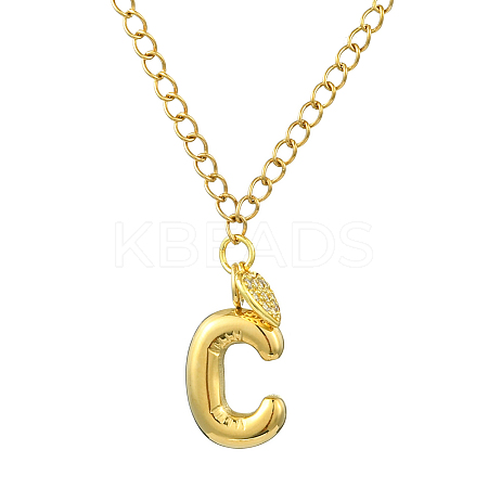 304 Stainless Steel Clear Cubic Zirconia Heart & Letter Pendant Curb Chain Necklaces for Women NJEW-FS00012-27C-1